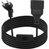 LANMINGLEL Cavo Prolunga con Spina Europea e Interruttore, 90° Gradi Cavo di Estensione Corto Euro, 2,5 A, 250 V, per TV, Computer, Monitor, Proiettore, Elettrodomestici (3M)