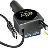 X-Rnio Caricatore retrattile da auto, ricarica rapida 3,1 A 47 W, cavi retrattili (0,9 m) e 2 porte USB, adattatore per caricabatterie da auto, compatibile con iPhone e telefoni cellulari Android