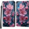 Haninsuze Cover per Samsung Galaxy A7 2018, Custodia Interno TPU Antiurto Portafoglio con Disegni [schede Fessura] [Supporto Stand] Cover Libro in PU Pelle (Fiore di pesco)