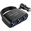Nimbust 120 W Multipresa Accendisigari 12 V/24 V Caricabatteria da auto veloce con 3 prese e porte USB C PD 3.0 e QC 3.0, adattatore per accendisigari USB C LED Voltmetro per iPhone, GPS, Dashcam, Camion