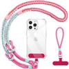 Knrlqim Cordino per cellulare Universale, 3 in 1 Laccio da polso per telefono,Tracolla e Cinturino da collo, Laccetto da Polso Nylon, Compatibile con Maggior Parte Smartphone - Rosa