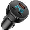 GemCoo 80W Caricabatteria Auto USB C, Accendisigari Adattatore Doppio PD+QC3.0, 3-Porte con Voltmetro LED, Ricarica Veloce per iPhone 14/13/12/11, Huawei, Xiaomi