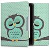 kwmobile Custodia eReader Compatibile con Tolino Vision 1/2 / 3/4 HD Cover - eBook Reader Flip Case - turchese/marrone/menta - Civetta dormiente