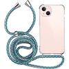 MyGadget Cover per iPhone 13 Mini - Custodia con Corda - Case con Cordino Trasparente Antiurto con Laccio | Tracolla - Practical Stylish Blu