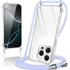 Coiwxmoi Cover per iPhone 16 Pro con Cordino 6,3,Trasparente Custodia con Laccio Tracolla Corda Catena Cinghia,Ultra Morbido Silicone TPU Antiurto Case per iPhone 16 Pro, Viola