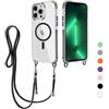 FERLAN Magnetica Cover per iPhone 15 Pro Max con Cordino, Compatibile con MagSafe, Custodia Traslucida PC Sottile TPU Antiurto Protettiva Case con Corda Collana Tracolla Laccio, Nero
