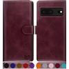SUANPOT Cover per Google Pixel 7 5G Blocco RFID Portafoglio Slot CarteSupporto Cellulare Magnetica custodia Pelle Sintetica Cover per Pixel 7 Vino Rosso