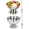 Tissting Set 2 Coppette Gelato 250ml Acciaio Inox Piedi Corti + Forchette Dessert