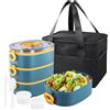 Samlonge 3 in 1 Lunch Box con Posate, 2800ml Porta Pranzo con Borsa, Bento Box 3 Scomparti con Divisorie, Schiscetta Riscaldabile Prova Perdite Senza BPA, Contenitori Ermetici Alimenti Scuola Uffici (Blu)