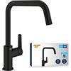 GROHE Start QuickFix rubinetto da cucina monocomando (canna a U alta 310 mm, cartuccia in ceramica da 28 mm, rotazione 150°, tubi di raccordo 3/8, facile installazione), Nero Opaco, 1012422430