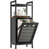 HITNET Mobile Bagno con Portabiancheria, Mobiletto Bagno da Terra in Bambù 2 Ripiani con 1 Cesto Portabiancheria, 40L Sacco Interno Rimovibile con Maniglie per Lavanderia e Camera da Letto, Nero