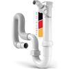 AquaHeld® Sifone per lavello da cucina con tubo di scarico flessibile [Made in Germany] - 1 1/2 x 40/50 mm - Sifone tubolare con un attacco dispositivo da 1 + guarnizioni di collegamento