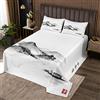 Homemissing Copriletto trapuntato Ukiyoe giapponese trapuntato Montagna Coverlet Set Bambini Ragazzi Ragazze Stile Giapponese Acquerello Inchiostro Bianco Nero Copriletto Cove 3Pcs