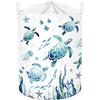 HUUMONSS Grande Cesta Porta Biancheria Animali Marini Pieghevole Cestini Portaoggetti Giocattoli/Vestiti per Genitore Cesta Indumenti Sporchi per Bagno, Tartarughe Blu, 63L