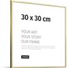 JUNOMI® Cornice portafoto 30 x 30 cm, alluminio oro lucido elegante - profilo slim, vetro acrilico antiurto, appendiatura orizzontale e verticale