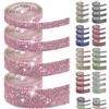 Swpeet 4 rotoli 4 misure nastri di strass rosa autoadesivi, adesivi di strass di cristallo e diamanti, nastro di strass, nastro di strass di diamanti per artigianato artistico e decorazione per