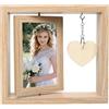 ZY-otu Cornice portafoto in legno fai da te, girevole su entrambi i lati, personalizzabile, 10 x 15 cm, in vero legno con ciondolo a forma di cuore, utilizzabile su entrambi i lati, regalo creativo