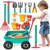 deAO Set Giardino con Carriola per Bambini 14 Pezzi Vasi Attrezzi (Verde) | Rastrello, Zappa, Forbici, Annaffiatoio, Carriola 4 Ruote con Maniglia Pieghevole, Per All'Aperto, Giardino e Sabbia, 3+ Anni