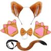 SAIIURV 4 Pezzi Costume Volpe per Bambini Adulti, Finto Peloso Volpe Orecchie Lungo Coda Volpe Artiglio Guanti Cravatta a Farfalla, Carnevale Animale Costume Per Halloween Festa Animale Cosplay (4PCS)