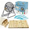 Bashtastic Tombola Classica - Tombola con Ruota di Metallo con 102 Cartelle Riutilizzabili | Tabellone e 90 Palline di Legno Numerate al Laser. Divertimento per tutta la famiglia!