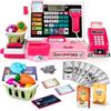 maysida 2025 Cassa Giocattolo per Bambini, Supermercato con Microfono/Scanner/Scontrino/Soldi Finti/Pos/Carte di Credito/Giochi Alimentari e Calcolatrici Reali, Rosa