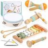 OUWANCH Strumenti Musicali Bambini, Giochi Montessori Sensoriale in Legno, Tamburo Bambino Xilofono Maracas, Tambourine Percussioni Giochi Bambini, Natale e Compleanno Regalo Bambino 1 2 3 Anno