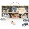 Speedy Monkey Set di 6 auto con cassetta da 29,6 x 3,5 x 16 cm, giocattolo in legno per bambini, dettagli curati, ottima idea regalo