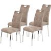 Hela Tische, Susi - Set di 4 sedie da cucina e sala da pranzo, in microfibra effetto vintage di colore beige, impugnatura + struttura in metallo cromato