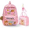CYGMRFH Set zaino per bambina Capibara con portapranzo e portachiavi - Zaino pratico e adorabile per bambini, perfetto per la scuola, le gite, il tempo libero e le avventure