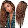 Lakaisa Human Hair Wig Curly Wave 4X4 Lace Parrucche Donna Capelli Veri Glueless Wear and Go Pre Plucked with Baby Hair Low Shedding Ombre Brown 1b/30 for Women 30 Inch