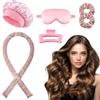 EUZUXU 6 Pcs Ferro Arricciacapelli Senza Calore, Fascia Bigodino Kit Fai da Te, Crea Bellissimi Ricci Senza Danneggiare i Tuoi Capelli, per Capelli Medi Lunghi - Rosa