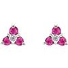Ivy Gems Orecchini a lobo in oro bianco 9 kt con rubino e diamante con tre pietre piccole floreali