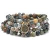 Self-Discovery Mala 108 Perline Mala in Pietra Naturale Gioielli Yoga Bracciale e Collana da Meditazione con Ciondolo Om (Indian Agate (Agata Indiana))