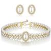 Clearine Set di gioielli da donna in stile anni 1920, vintage, multistrato, con collana in cristallo, bracciale e orecchini in perle artificiali, per accessori da cosplay e feste, Perla cristallo