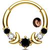 CM Crareesi Mania Piercing per setto nasale con fasi lunari, in acciaio inossidabile 316L, argento e oro, con cristallo AB trasparente, per donne e uomini