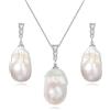 YAMI Set di gioielli da donna con perle barocche (collana + orecchini), orecchini di perle barocche bianchi/rosa lilla, ciondolo con perle barocche 46 cm + 5 cm, regalo di gioielli da donna, adatto