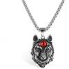 Flongo - Collana da uomo con ciondolo a forma di testa di lupo in acciaio inossidabile, colore: Rosso e blu e Acciaio inossidabile, colore: Rosso