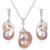 YAMI Set di gioielli da donna con perle barocche (collana + orecchini), orecchini di perle barocche bianche/rosalilla, ciondolo con perle barocche da 45,7 cm + 5 cm, regalo di gioielli da donna