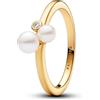 PANDORA Timeless Anello placcato in oro 14k con perla coltivata d'acqua dolce trattata bianca e zirconi cubici trasparenti, 52