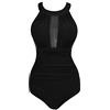 Viloree Costume da Bagno Intero da Donna con Controllo della Pancia Increspato Costumi da Bagno Collo Alto Nero M