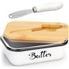 TOSUTO Burriera - Portaburro da 450g,Contenitore per burro con coperchio in bambù e coltello integrato,portaburro da frigo,Burriera per burro per burro per la cucina e come regalo (Bianco)
