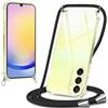Xylota Cover con Cordino per Samsung Galaxy A25, Trasparente Custodia con Laccio Tracolla Regolabile Corda Collana Catena, Ultra Sottile Silicone TPU + PC Antiurto AntiGraffio Protettiva Case, Nero