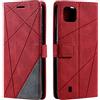 SONWO Oppo Realme C20/Realme C11 2021, custodia in pelle PU a portafoglio con chiusura magnetica e flip, per Oppo Realme C20/Realme C11 2021, con chiusura magnetica, colore: Rosso