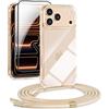 DiDaDi Set di 5 in 1 per iPhone 17 Pro Custodia con cinturino trasparente, custodia protettiva rimovibile con cordino, 2 pellicole protettive in vetro temperato e lente per fotocamera (oro)