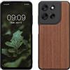 kwmobile Custodia Compatibile con Motorola Moto G56 5G Cover - Protezione in Legno per Smartphone - Back Case con Bumper in Silicone TPU - Marrone Scuro