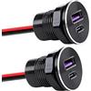 Kryolithm Presa USB 12V Camper, Alluminio 30W Dual Presa Tipo C PD 3.0 QC 3.0 USB Porta Caricatore, Alluminio per Cruscotto, Montaggio a Incasso per Auto, Camper, Barca - Carica Rapida e Sicura