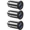 CJMUQHEHH Adattatore accendisigari 3 USB, Caricabatterie da auto, Ultra compatto, 5V/3.1A, 2 porte USB, Dispositivi compatibili, Mini metallo, Ricarica per iPhone 16/15/14/13/Pro Max, Huawei, Android