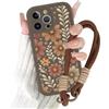 Kueqeay Cover con Cordino per iPhone 16 Pro 6,3'', Silicone Custodia Aesthetic Fiore Marrone Donne Mädchen Modello Disegni Collana Universale Regolabile Protezione Fotocamera Antiurto Case, 01