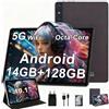 ZIOVO Tablet 10 Pollici Android 13 Tablets,14GB RAM + 128GB ROM(1TB TF),Octa-Core 2.0 GHz,5G WiFi/8000 mAh/8+5MP/BT 5.0/Widgets/Corpo in Metallo,Tablet con Custodia Protettiva - Grigio