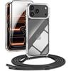 DiDaDi Set di 5 in 1 per cellulare per iPhone 17 Pro, con cinturino trasparente, custodia protettiva rimovibile con cordino, 2 pellicole protettive in vetro temperato e lente della fotocamera (nero)